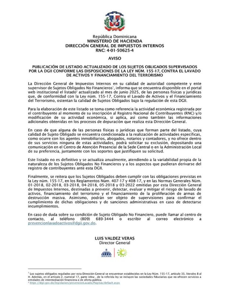 Aviso Listado Actualizado de Sujetos Obligados