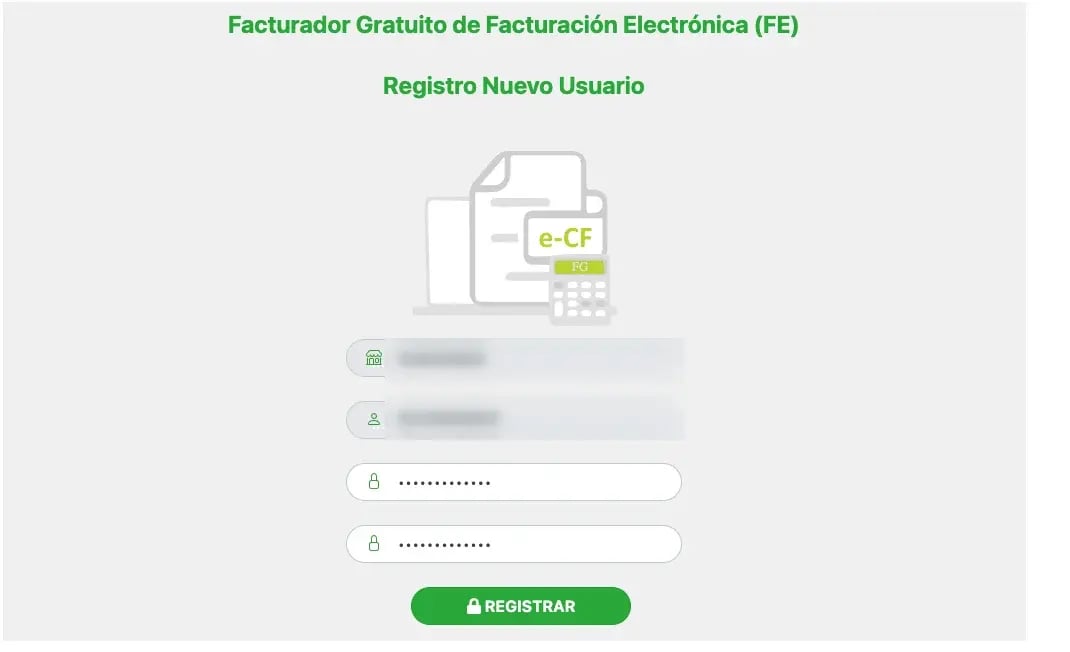 Pantalla Registro Nuevo Usuario del Facturador Gratuito de Facturación Electrónica