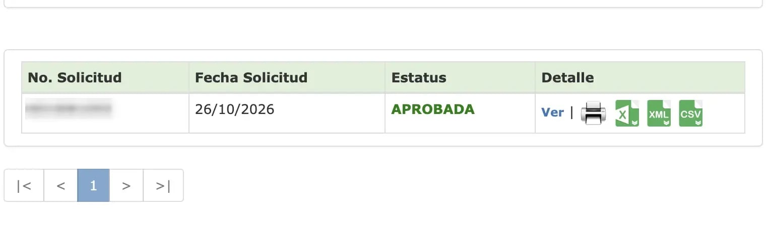 Solicitud de comprobantes fiscales electrónicos con estatus APROBADA en la Oficina Virtual