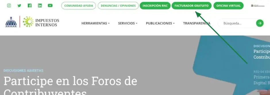 Página principal de la DGII con el botón Facturador Gratuito señalado