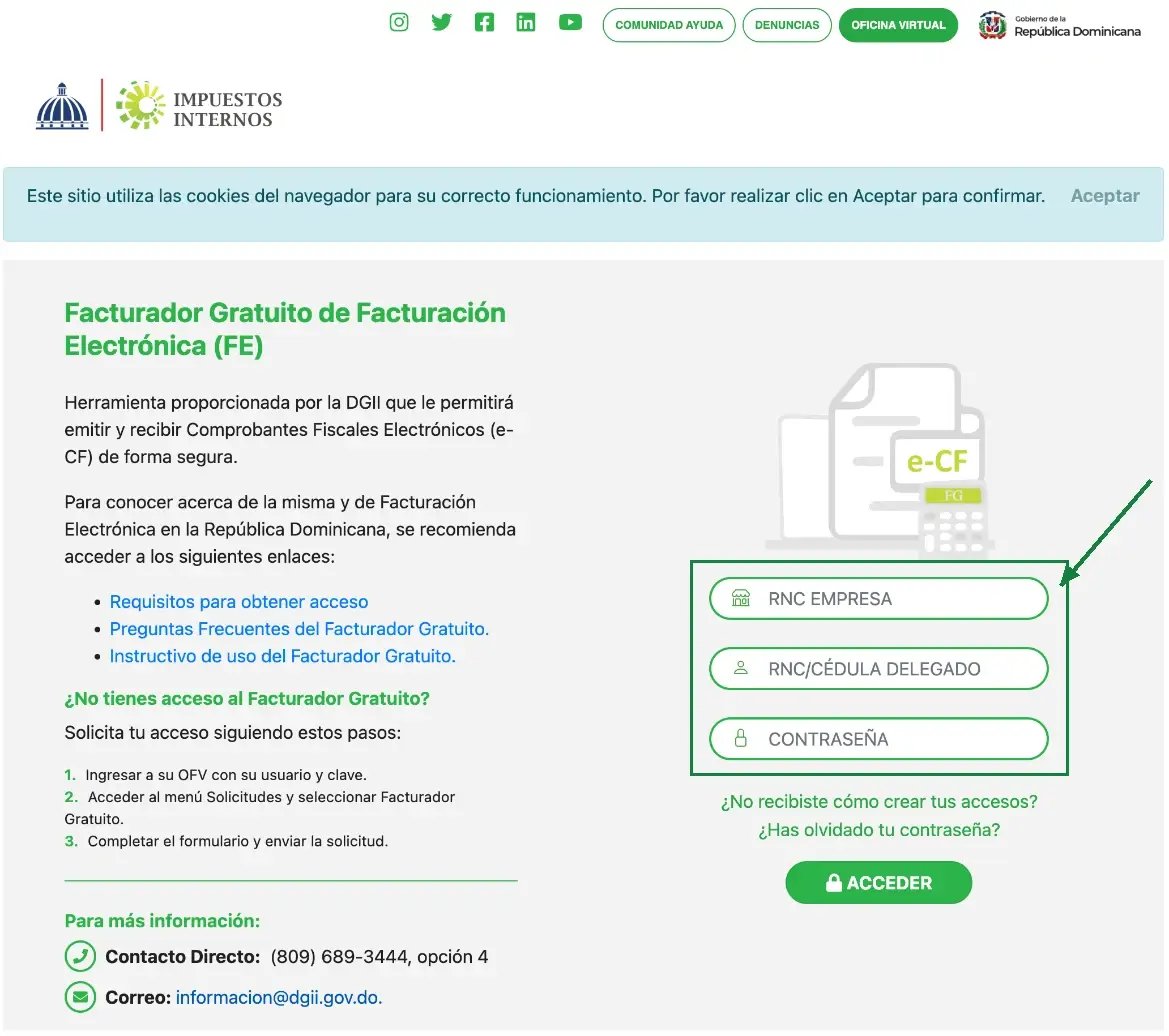 Pantalla de acceso del Facturador Gratuito