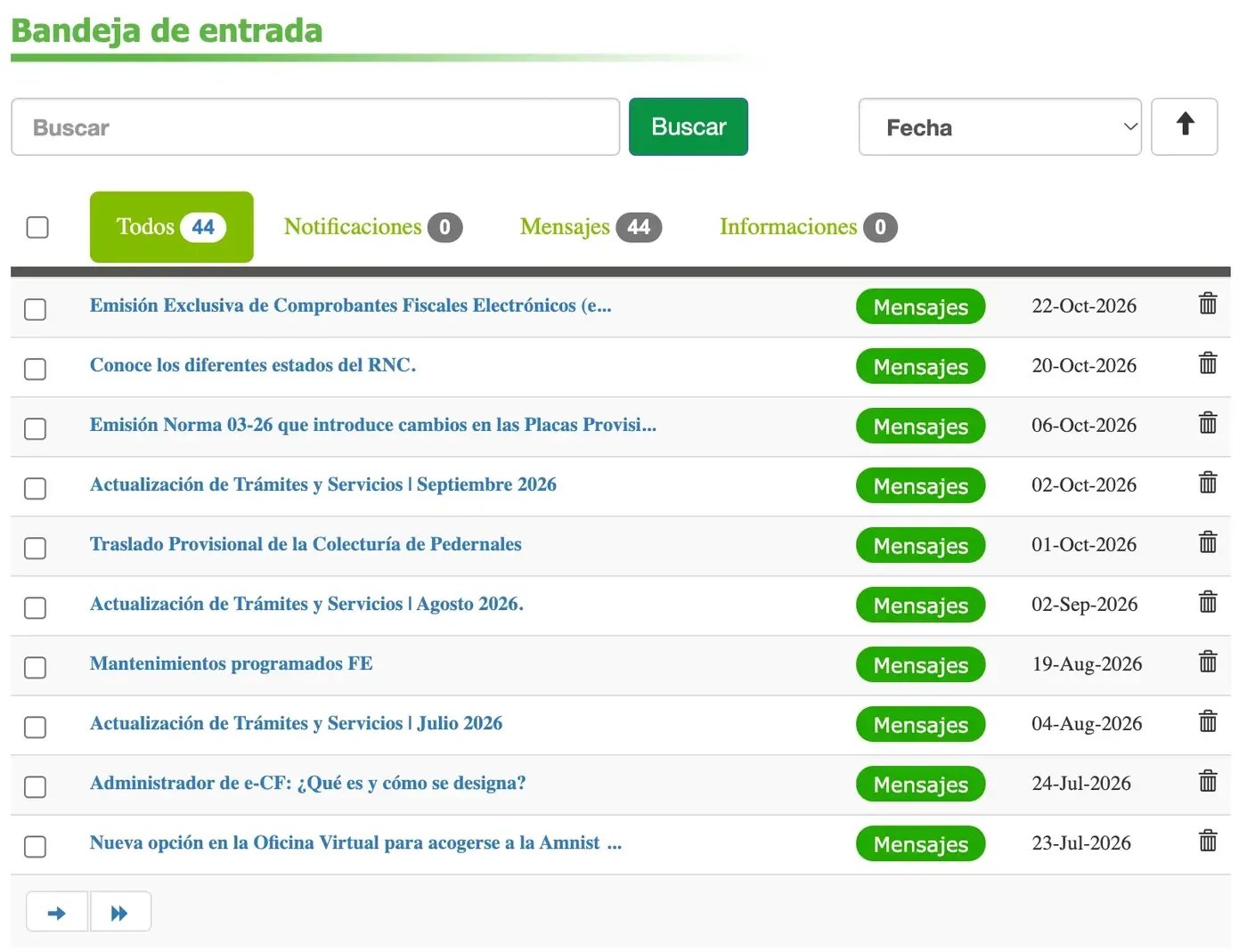 Bandeja de entrada de la Oficina Virtual de la DGII
