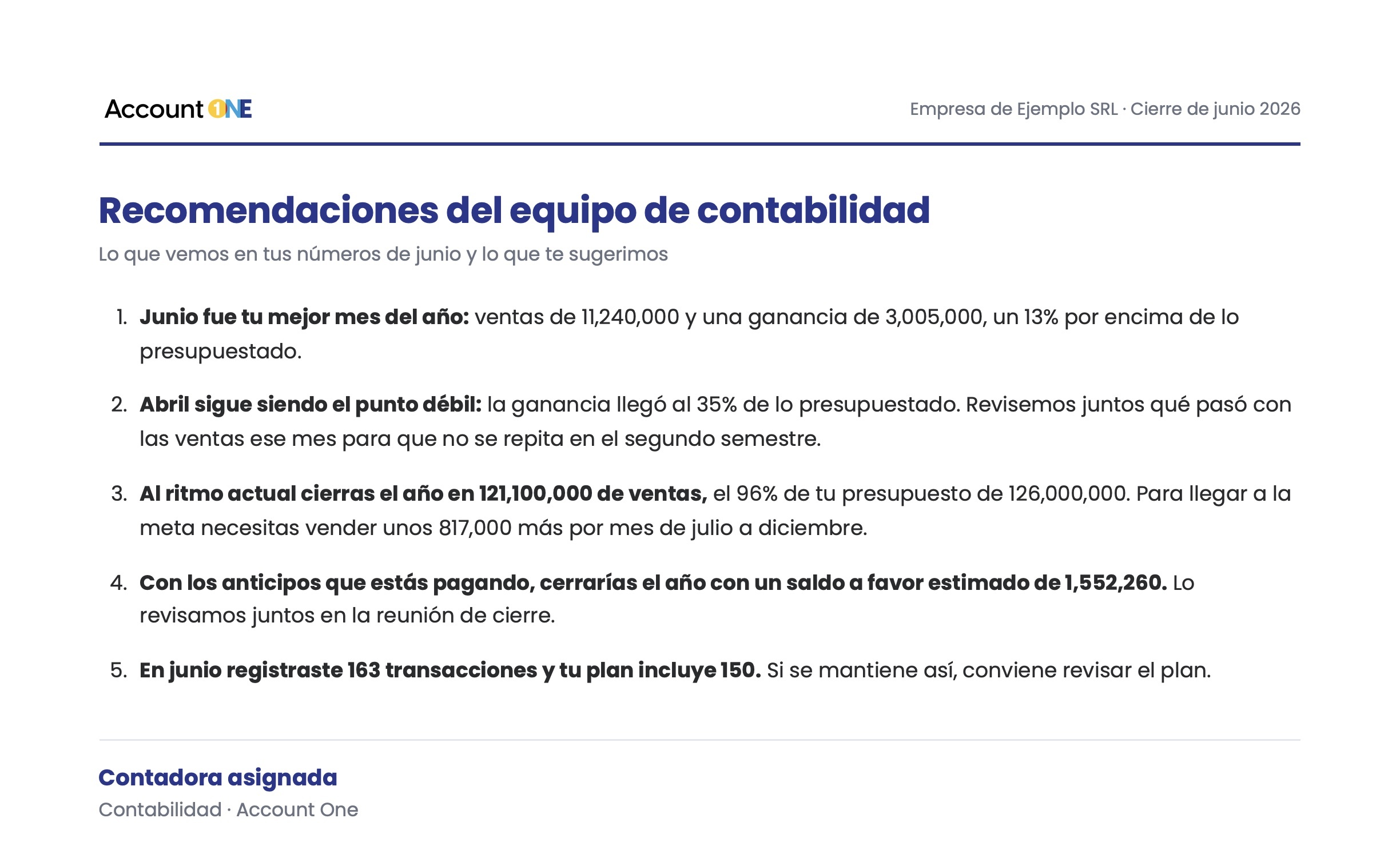 Recomendaciones de la contadora del mes